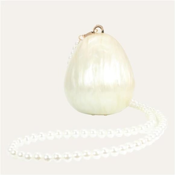 Pearl Acrylic Egg-Shaped Clutch – Marble Evening Purse with Chain - Picture 2 of 5